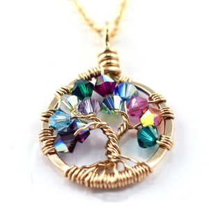 Wire Wrapped Tree of Life Necklace, Christian Jewelry for Women, Meaningful Necklace Gift, Handmade Jewelry Gold, You Choose Birthstone Custom (See Below)