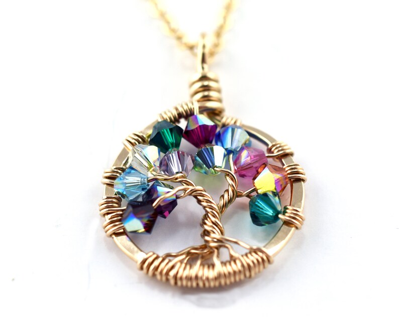 Wire Wrapped Tree of Life Necklace, Christian Jewelry for Women, Meaningful Necklace Gift, Handmade Jewelry Gold, You Choose Birthstone Custom (See Below)