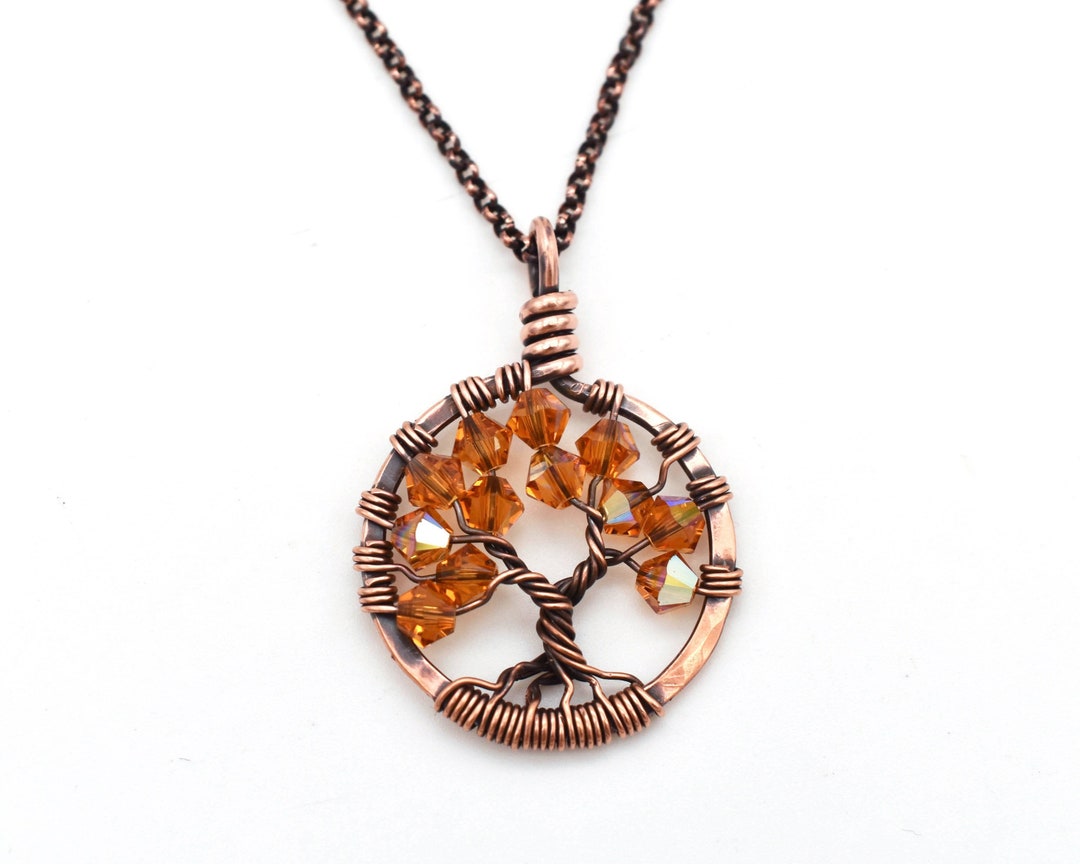 November Birthstone Necklace, Citrine Pendant Necklace, Tree of Life