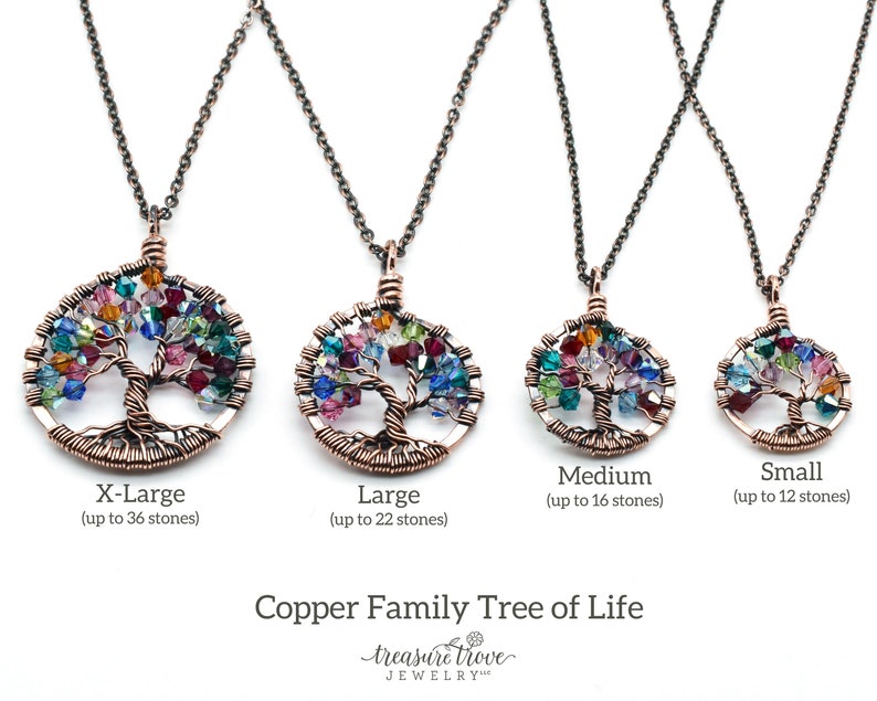 Birthstone Necklace for Mom, Custom Family Tree Necklace Copper, Personalized Handmade Birthstone Jewelry for Women, Gifts for Mothers Day image 2