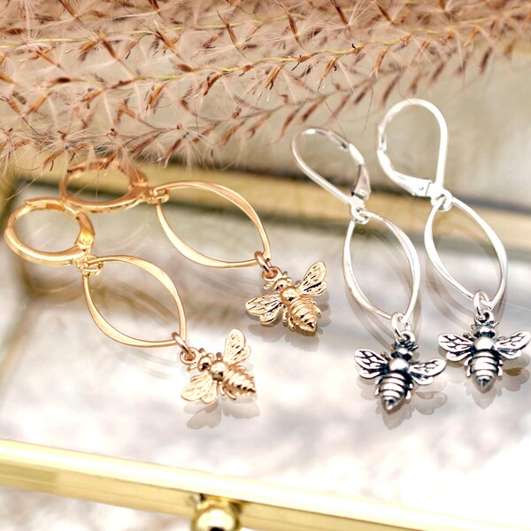 Honeybee Hoop & Charm Earring, Mother of Pearl main image 1