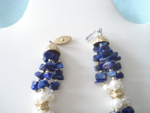 Lovely Lapis Vintage Necklace Three Strands Genui… - image 5