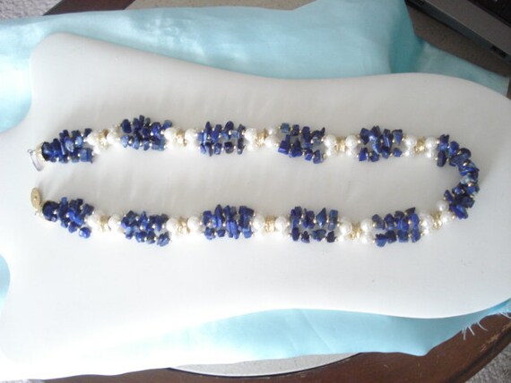 Lovely Lapis Vintage Necklace Three Strands Genui… - image 4