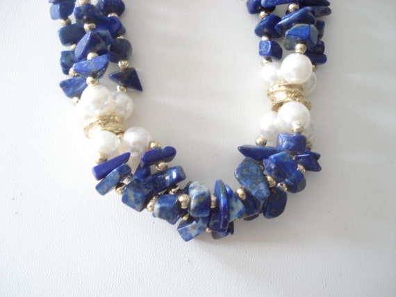 Lovely Lapis Vintage Necklace Three Strands Genui… - image 3