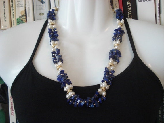 Lovely Lapis Vintage Necklace Three Strands Genui… - image 1