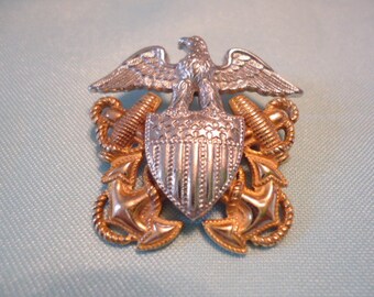 925 Sterling Silver Gold Plated Antique WWII US Navy Eagle and