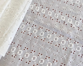 6 Yards White Eyelet Lawn Fabric, 19 Inches Wide Scalloped Lace Trim