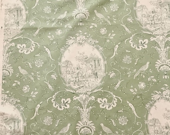 7 Yards Green French Toile du Jouy Fabric, Braquenie La Fontaine Collection