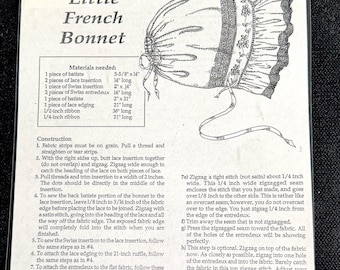 Little French Bonnet Instructions by Martha Pullen, Laminated Sheet Front and Back, Hand Sewing with Lace
