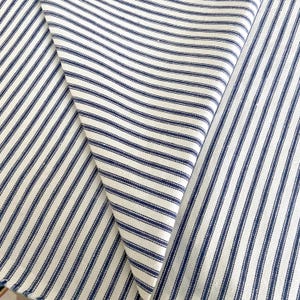Vintage Blue Striped Cotton Ticking Fabric 2 Yards, Medium Weight Bleach Spots