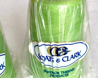 1 Chartreuse Green thread cone by Coats and Clark, 6000 yards, nylon core cotton wrap size 90 60, NOS new in package, Boilfast Dual Duty