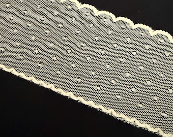 5 Yards Cream Tulle Lace Point d'Esprit Dots, 2.5" Wide, Elasticity
