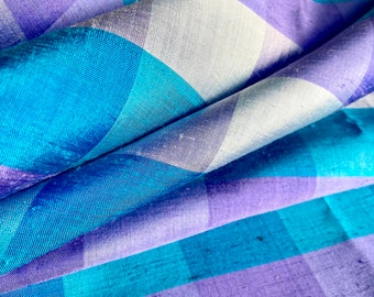 1 plus yards Thai silk fabric hand woven in Siam, orchid purple and teal blue plaid, mid century vintage sewing material, pillow material