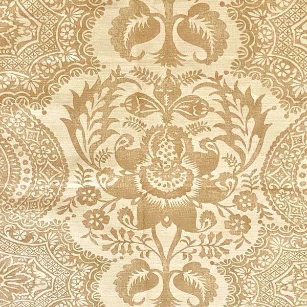 3.45 yards Cowtan and Tout linen fabric, Raphaello, Sesame colorway, large scale damask patterned print, nylon backing, camel caramel buff