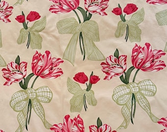 Scalamandre Fabric Tulips, Botanical Hand Print, Red Parrot Tulips, 3.25 Yards