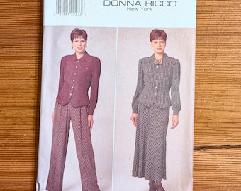 Butterick 4187 Sewing Pattern from Donna Ricco, Sizes 6 8 10, Top Skirt Pants 1995, Uncut Never Used