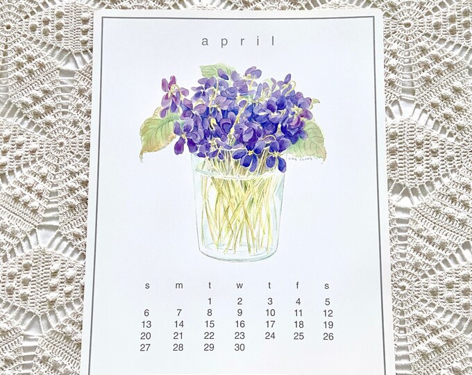 Ling Chang Calendar Poster Violets April Art Print 2025 Etsy