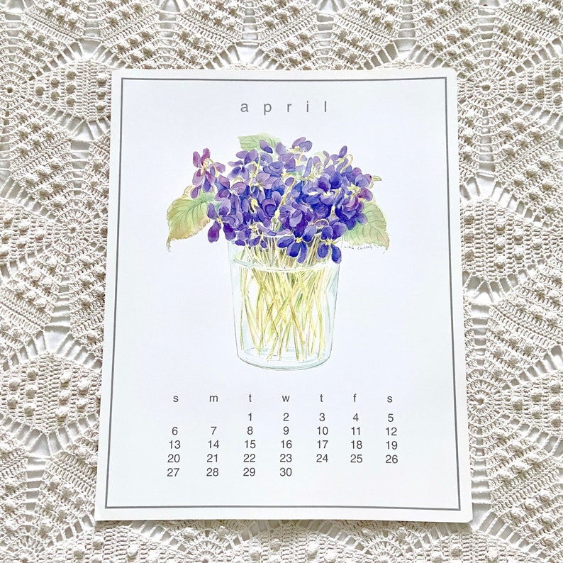 Ling Chang Calendar Poster Violets April Art Print 2025 Etsy