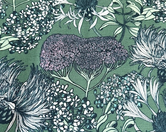 1.5 Yards Fabric Hello Yarrow Teal by Abigail Borg, Made in England, Linen Cotton Blend