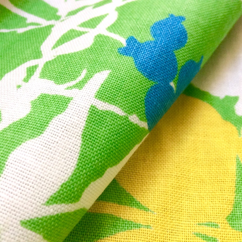 Bright Green Drapery Fabric 5 Yards White Yellow Leaves by Bloomcraft