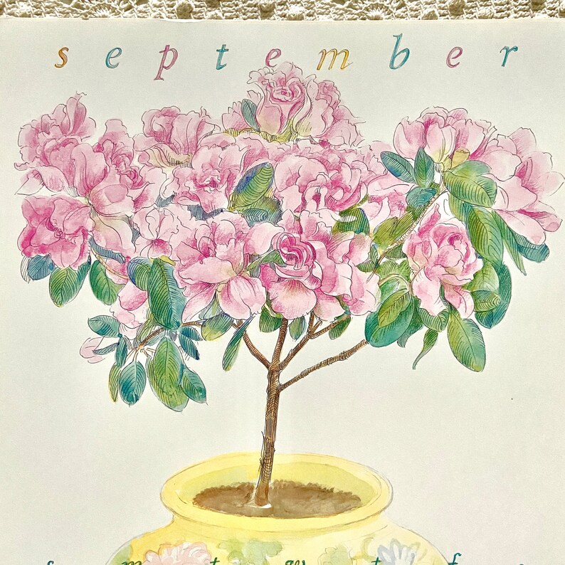 Ling Chang September Calendar Poster Pink Azalea Art Print Etsy