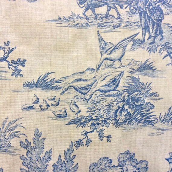 5 Yards Toile De Jouy Fabric Blue Cream Pastoral Print Etsy