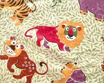8 Yards Jungle Print Cotton Fabric by Bloomcraft, Tigers Turtles Hippos Crocodiles, Juvenile Bedroom Decor, Upholstery Drapery