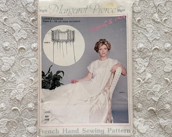 French Hand Sewing Pattern Margaret Pierce, Long Ladies Nightgown, Uncut Paper MP102