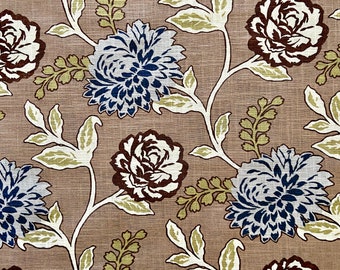 Floral Linen Rayon Fabric, Cassandra Wedgewood Print, 3.3 yds