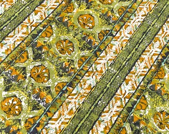 3 plus yards Waverly fabric Mohawk Trail, vertical print outdoorsy green gold brown, Good Housekeeping Seal, vintage 1960s upholstery weight