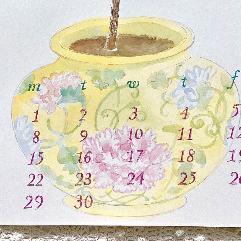 Ling Chang September Calendar Poster Pink Azalea Art Print Etsy