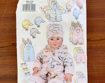 Butterick 5713 Winter Baby Clothes, Sizes Newborn to Extra Large, UNCUT Original Folds, Infant Jacket Overalls 2001