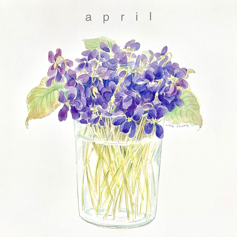 Ling Chang Calendar Poster Violets April Art Print 2025 Etsy