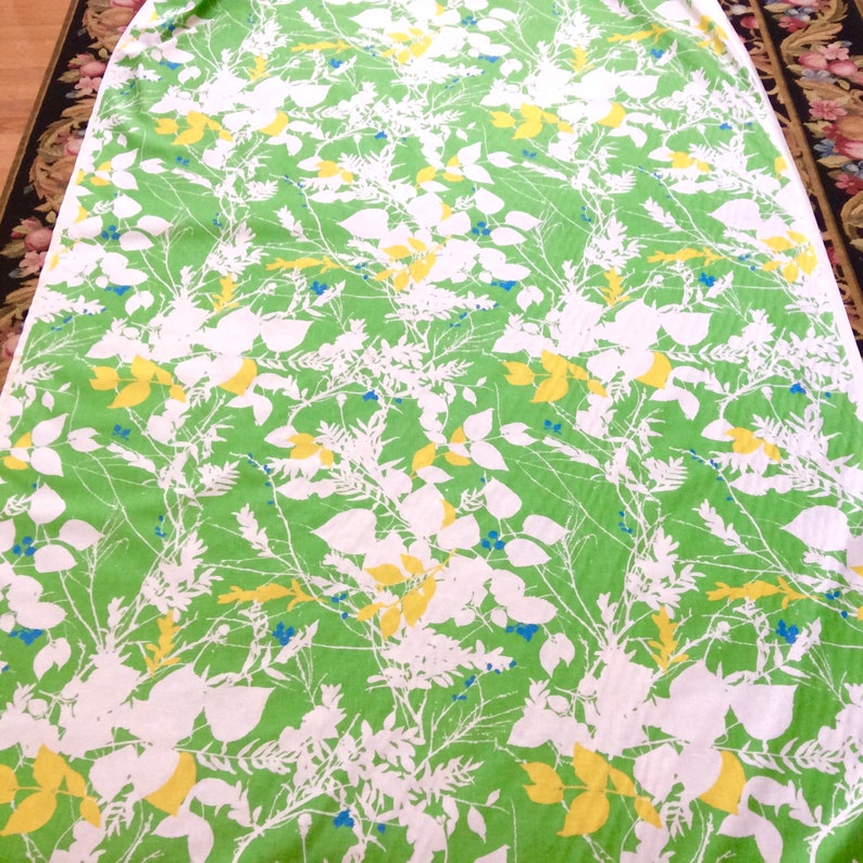 5 Yards Bright Green Floral Fabric Cotton Screen Print Home | Etsy