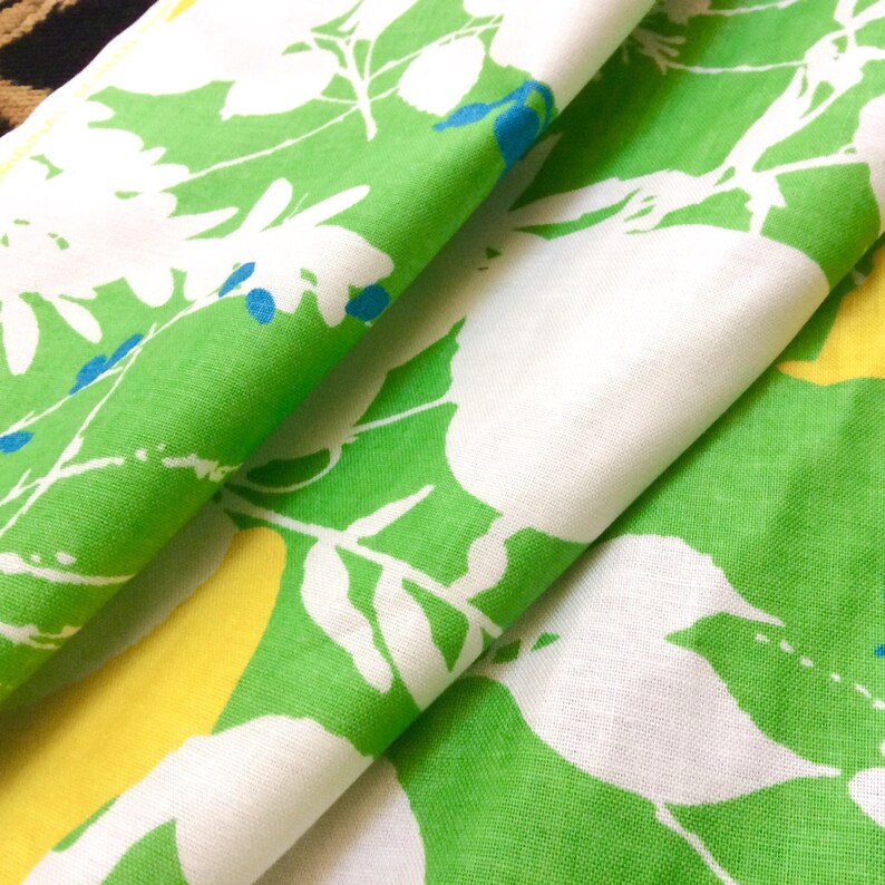 Bright Green Drapery Fabric 5 Yards White Yellow Leaves by Bloomcraft Upholstery Material Floral