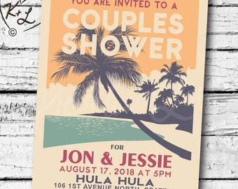 PRINTABLE Couples Shower INVITATION Digital PDF Retro Hawaiian Luau Bridal Wedding Engagement Birthday Party Bachelorette invite diy vintage