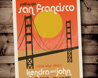 PRINTABLE Save The Date San Francisco Wedding Announcement Digital 70s Destination Retro Golden Gate invite invitation vintage travel poster