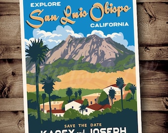 PRINTABLE Save The Date San Luis Obispo Wedding Announcement Central Coast invite California Destination Retro invite vintage travel poster