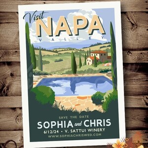 PRINTABLE Save The Date Napa Valley or Sonoma Co Wedding Announcement Digital PDF California Retro invite invitation vintage travel poster