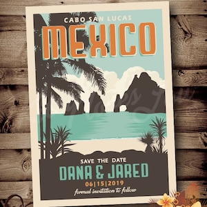 PRINTABLE Save The Date Cabo San Lucas MEXICO Announcement digital Destination Retro tropical invite invitation vintage travel poster Beach
