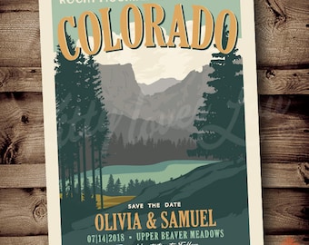 PRINTABLE Save The Date Mountain Wedding Announcement Rockies Colorado Destination Mountain Retro invite invitation vintage travel poster