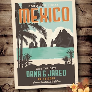 PRINTABLE Save The Date Cabo San Lucas MEXICO Announcement digital Destination Retro tropical invite invitation vintage travel poster Beach