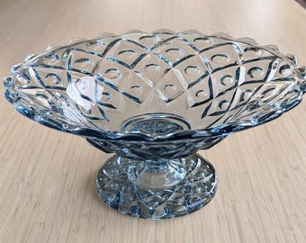 Dalzell Viking Light Blue Glass Diamond And Thumbprint compote fruit bowl