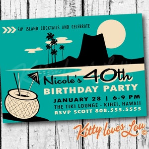 PRINTABLE Birthday Party Invitation Digital PDF Bridal Shower Wedding Retro Hawaiian invite luau 5 x 7 vintage Beachy Cottage diy