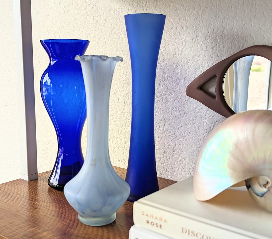 Trio of Blue Vintage Vases Beach House Decor Beachy Vase Beach Themed ...