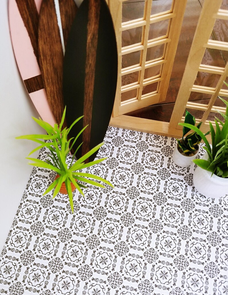 Printable Dollhouse Flooring Black White Mexican Tile cement Etsy