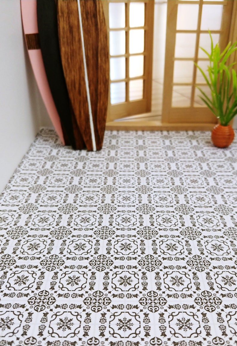 Printable Dollhouse Flooring Black White Mexican Tile cement Etsy