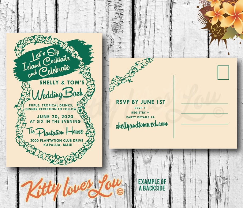 PRINTABLE Birthday Party Invitation Digital PDF Lei Bridal Shower bachelorette hens vintage retro tiki Hawaiian Luau invite Beachy Cottage z image 3