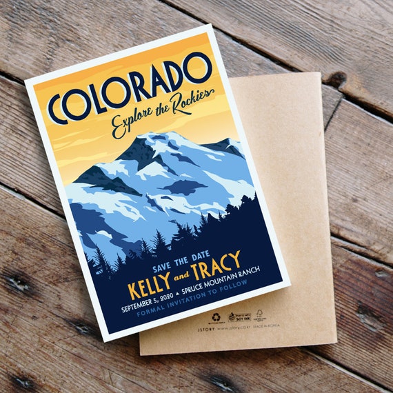 PRINTABLE Save The Date Mountain Wedding Announcement Rockies Colorado Destination Mountain Retro invite invitation vintage travel poster