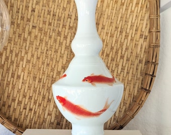 Jingdezhen Eggshell Porcelain Vase Good Luck Orange Koi vase white vintage signed vase